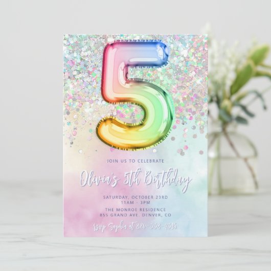 Bewerkbare 5e Verjaardag Uitnodiging Sjabloon Rain (Staand voorkant)