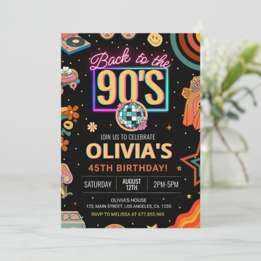 Bewerkbare 90s verjaardagsfeestje uitnodiging Teru (Staand voorkant)