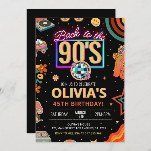 Bewerkbare 90s verjaardagsfeestje uitnodiging Teru (Voorkant / Achterkant)