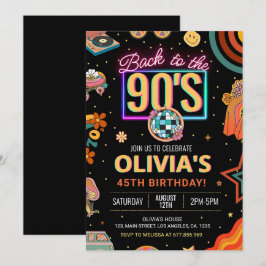 Bewerkbare 90s verjaardagsfeestje uitnodiging Teru