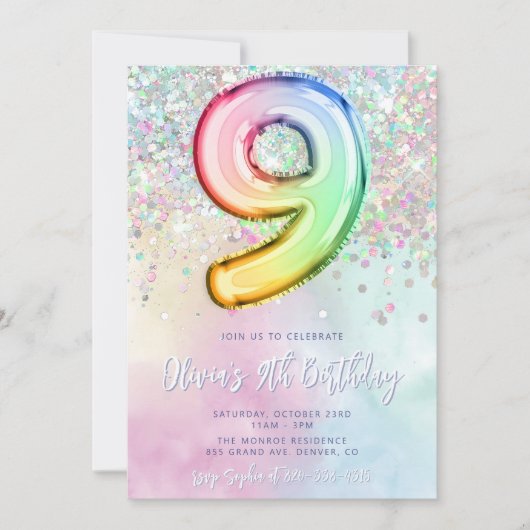 Bewerkbare 9e Verjaardag Uitnodiging Sjabloon Rain (Voorkant)