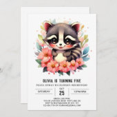 Bewerkbare aangepaste wasbeer meisje verjaardag kaart (Voorkant / Achterkant)