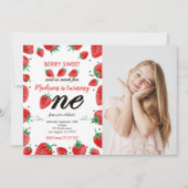 Bewerkbare aardbei foto uitnodiging (Voorkant)