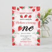 Bewerkbare Aardbei Verjaardag uitnodiging (Staand voorkant)