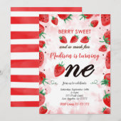 Bewerkbare Aardbei Verjaardag uitnodiging (Voorkant / Achterkant)