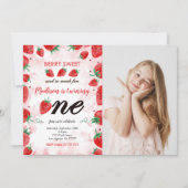 Bewerkbare aardbei verjaardagsfoto uitnodiging (Voorkant)