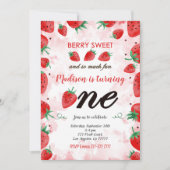 Bewerkbare aardbei verjaardagsuitnodiging kaart (Voorkant)