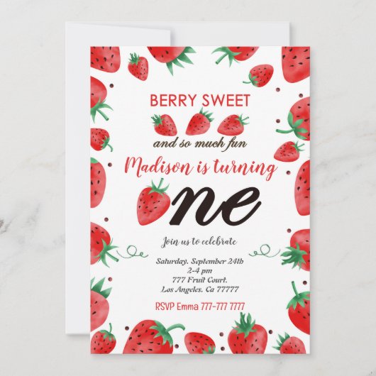 Bewerkbare aardbeienuitnodiging kaart (Voorkant)