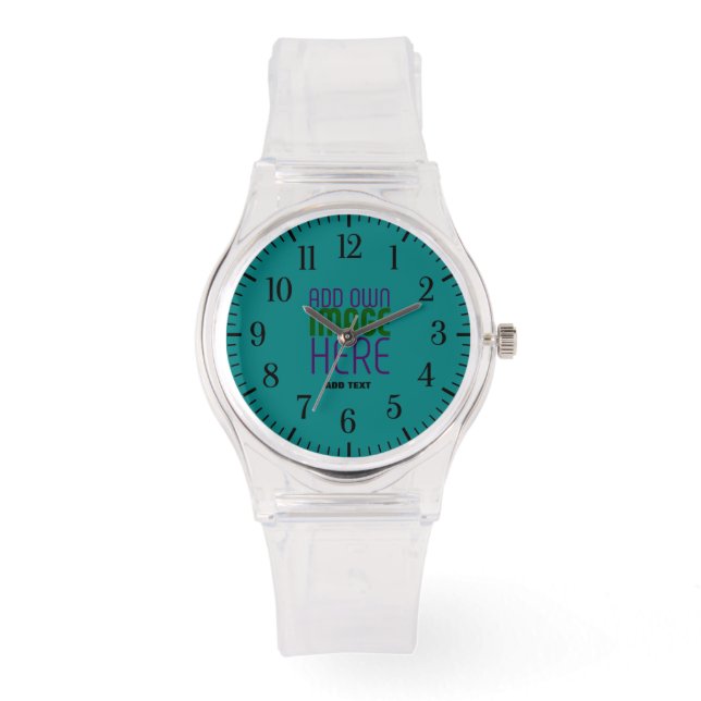 BEWERKBARE AARDIGE HELDERE TEAL GROENE AFBEELDING  HORLOGE (Voorkant)