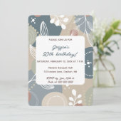 Bewerkbare Abstracte Blauwe en Beige Bladeren Verj Kaart (Staand voorkant)