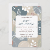 Bewerkbare Abstracte Blauwe en Beige Bladeren Verj Kaart (Voorkant)