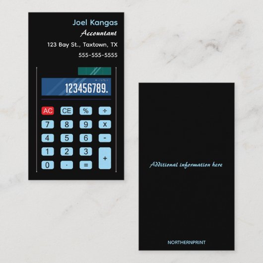 Bewerkbare accountantcalculator visitekaartje (Voorkant / Achterkant)