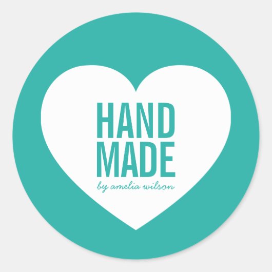 Bewerkbare Achtergrond Kleur Handmade Modern Heart Ronde Sticker (Voorkant)