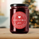 BEWERKBARE Achtergrond Kleur Merry Christmas Jam Ronde Sticker<br><div class="desc">Rond Modern Bold "Merry Christmas Jam" sticker met een hart en dubbele rand in wit tegen een achtergrondkleur die bewerkbaar is (klik op aanpassen en achtergrondkleur wijzigen). Het is perfect voor het labelen van wat je hebt gemaakt. Personaliseer het door de tekst van de tijdelijke aanduiding te vervangen. Voor meer...</div>