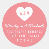 Bewerkbare achtergrond kleur Monogram hartadres Ronde Sticker (Voorkant)