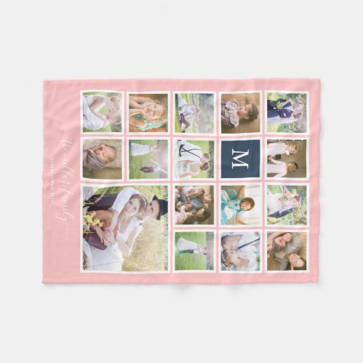 Bewerkbare achtergrond Kleurmonogram Fotocollage Fleece Deken (Voorkant (Horizontaal))