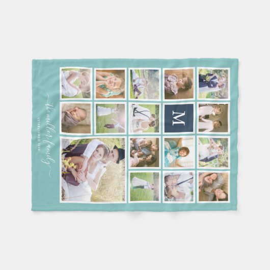 Bewerkbare achtergrond Kleurmonogram Fotocollage Fleece Deken (Voorkant (Horizontaal))