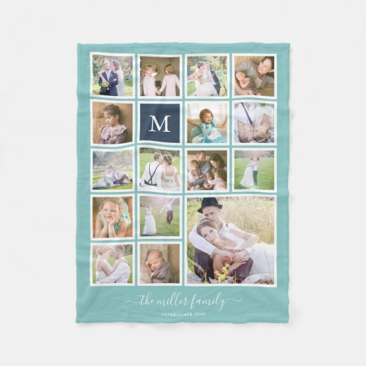 Bewerkbare achtergrond Kleurmonogram Fotocollage Fleece Deken (Voorkant)
