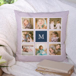 Bewerkbare achtergrond Kleurmonogram Fotocollage Kussen<br><div class="desc">Monogram kussen met 8 vierkante foto's die in een netlay-out met een witte grens rond hen op de voor- en achterkant worden geschikt makend het 16 foto's in totaal die u kunt vervangen met uw eigen foto's tegen een editable achtergrondkleur (klik "aanpassen"om achtergrondkleur te veranderen). U kunt uw familiekleur ook...</div>