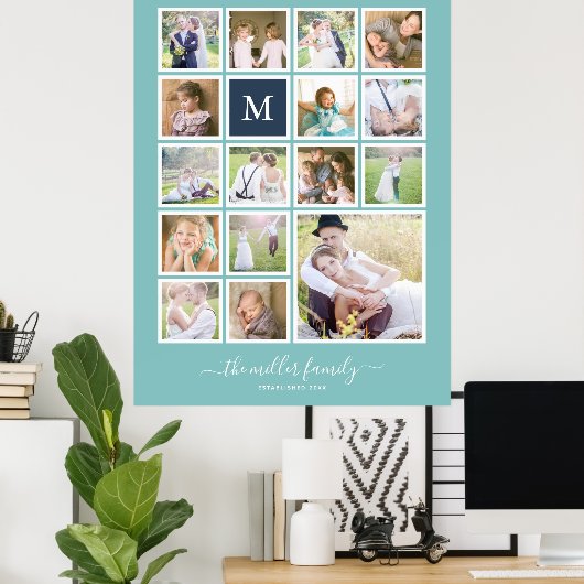 Bewerkbare achtergrond Kleurmonogram Fotocollage Poster (Thuiskantoor)