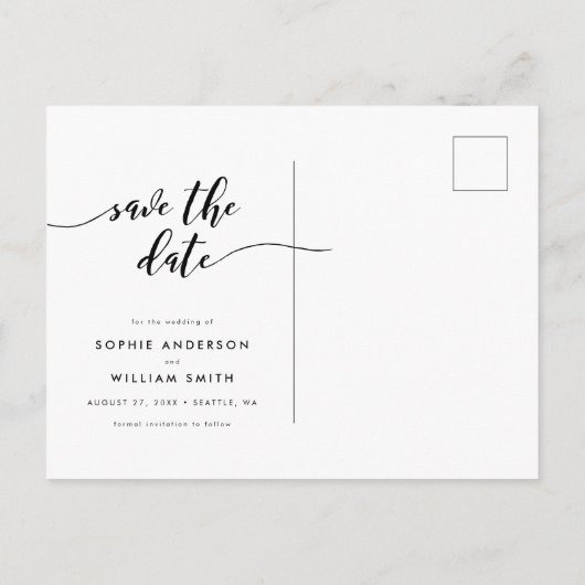 Bewerkbare achtergrond Relax Script Sla de datum o Aankondigingskaart (Achterkant)