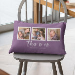Bewerkbare achtergrondkleur Dit zijn wij Fotocolla Kussen<br><div class="desc">Kussen met de woorden "this is us" in een wit stijlvol schrift met 3 vierkante foto's met een witte rand eromheen, naast elkaar gerangschikt op de voor- en achterkant, waardoor er in totaal 6 foto's zijn die je kunt vervangen door je eigen foto's tegen een bewerkbare achtergrondkleur (klik op "aanpassen"...</div>