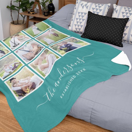 Bewerkbare achtergrondkleur Foto Collage Script Fleece Deken