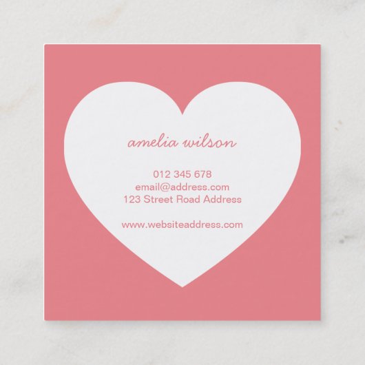 Bewerkbare achtergrondkleur gemaakt met liefdeshar vierkante visitekaartje (Achterkant)