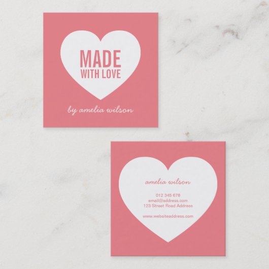 Bewerkbare achtergrondkleur gemaakt met liefdeshar vierkante visitekaartje (Voorkant / Achterkant)