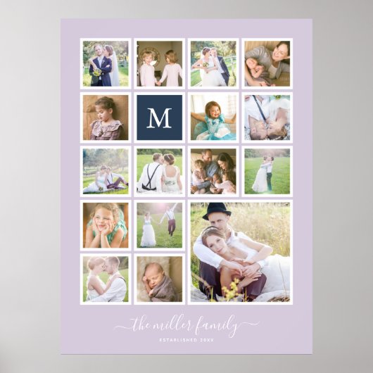 Bewerkbare achtergrondkleur Monogram foto collage Poster (Voorkant)