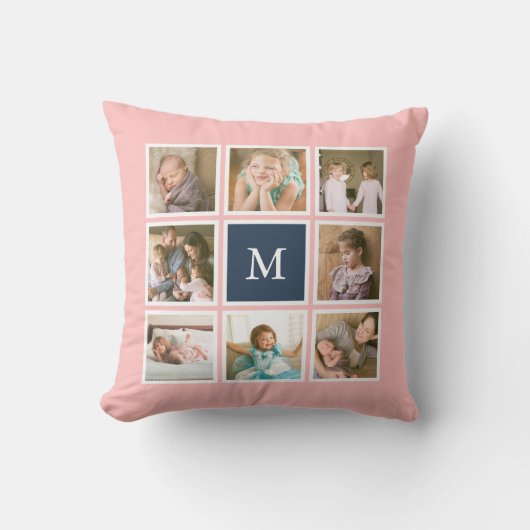 Bewerkbare achtergrondkleur Monogram Fotocollage Kussen (Voorkant)