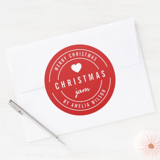 BEWERKBARE Achtergrondkleur Prettig Kerstfeest Jam Ronde Sticker (Envelop)
