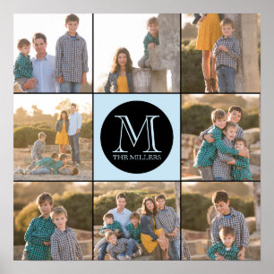 Bewerkbare achtergrondkleur Ronde monogram foto Poster