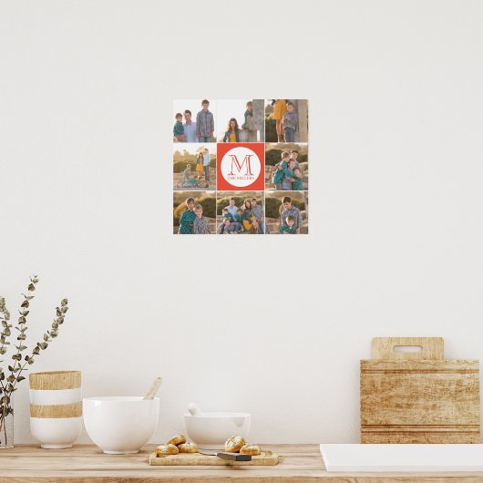 Bewerkbare achtergrondkleur Ronde monogram foto Poster (Keuken)