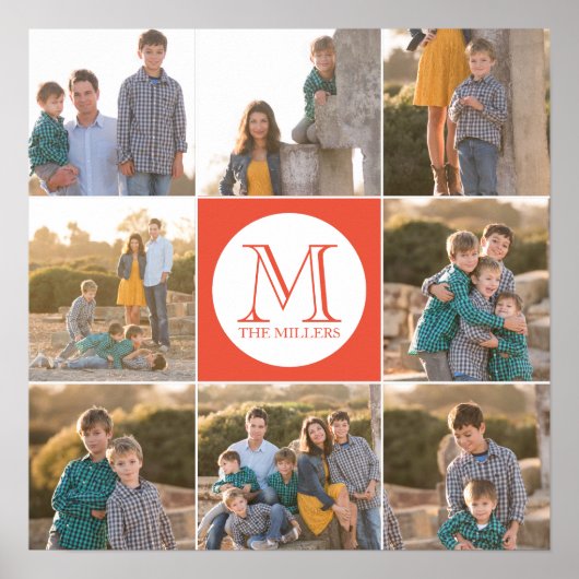 Bewerkbare achtergrondkleur Ronde monogram foto Poster (Voorkant)