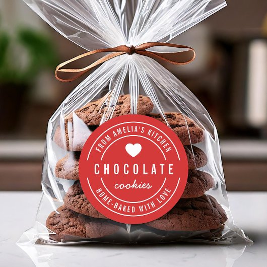 Bewerkbare achtergrondkleur Thuisgebakken met lief Ronde Sticker