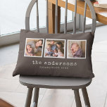 Bewerkbare achtergrondkleur Typewriter fotocollage Kussen<br><div class="desc">Kussen met 3 vierkante foto's met een witte rand eromheen gerangschikt naast elkaar aan de voor- en achterkant waardoor het in totaal 6 foto's zijn die u kunt vervangen door uw eigen foto's tegen een bewerkbare achtergrondkleur (klik op "aanpassen" om de achtergrondkleur te wijzigen). U kunt ook uw familienaam toevoegen...</div>