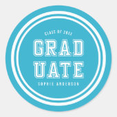 Bewerkbare achtergrondkleur Varsity Graduate Ronde Sticker (Voorkant)