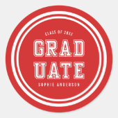 Bewerkbare achtergrondkleur Varsity Graduate Ronde Sticker (Voorkant)
