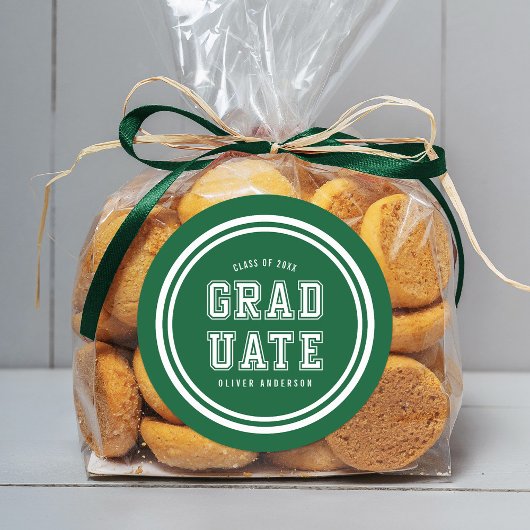 Bewerkbare achtergrondkleur Varsity Graduate Ronde Sticker