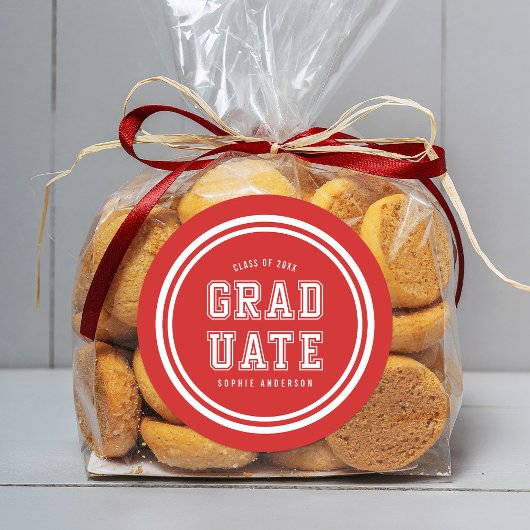 Bewerkbare achtergrondkleur Varsity Graduate Ronde Sticker