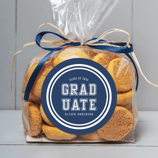Bewerkbare achtergrondkleur Varsity Graduate Ronde Sticker