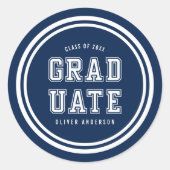 Bewerkbare achtergrondkleur Varsity Graduate Ronde Sticker (Voorkant)