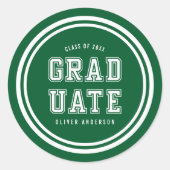 Bewerkbare achtergrondkleur Varsity Graduate Ronde Sticker (Voorkant)