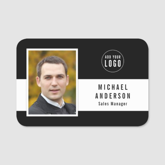 Bewerkbare achtergrondkleur Voeg uw Logo foto toe Naamplaatje (Voorkant)