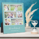 Bewerkbare achtergrondkleur Zes foto's collage scr Fotoplaat<br><div class="desc">Fotoplaatje met zes foto's in een rasterlay-out,  elk met een witte rand eromheen en allemaal tegen een bewerkbare achtergrondkleur (klik op "aanpassen" om de achtergrondkleur te wijzigen). U kunt ook uw familienaam toevoegen in een stijlvol kalligrafielettertype en het jaar van oprichting. Ideaal voor huwelijkscadeaus,  gezinsbezittingen,  enz.</div>