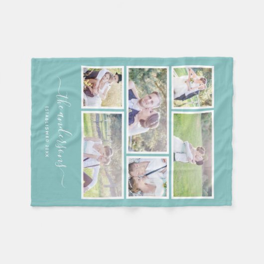 Bewerkbare achtergrondkleur Zes Photo Collage Scri Fleece Deken (Voorkant (Horizontaal))