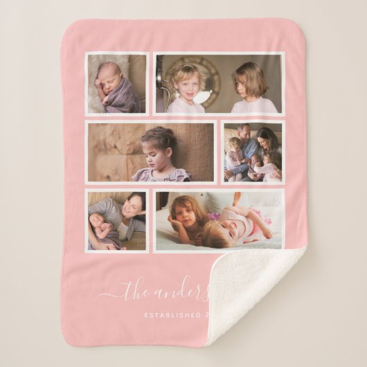 Bewerkbare achtergrondkleur Zes Photo Collage Scri Sherpa Deken (Voorkant)