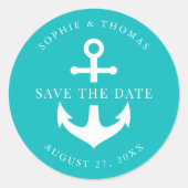 Bewerkbare achtergrondkleuranker opslaan Datum Ronde Sticker (Voorkant)