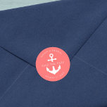 Bewerkbare achtergrondkleuranker opslaan Datum Ronde Sticker<br><div class="desc">Deze nautisch sparen de sticker van de datumbruiloft kenmerkt een anker in wit tegen een editable achtergrondkleur; om het van koraal in de kleur van uw keus te veranderen, klik de aanpassingsknoop. Bekijk hier de overeenkomende trouwobjecten https://www.zazzle.com/collections/editable_color_nautical_anchor_wedding_2-119876283767110974?rf=238364477188679314&tc=rc. Pas het aan door de placeholder tekst te vervangen. Voor meer opties zoals...</div>